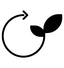 imagen2 "Icono circular minimalista de flecha verde envolviendo una hoja estilizada y una pala de jardín, diseño vectorial con curvas suaves y colores planos."